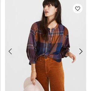 Madewell Plaid Peasant Top